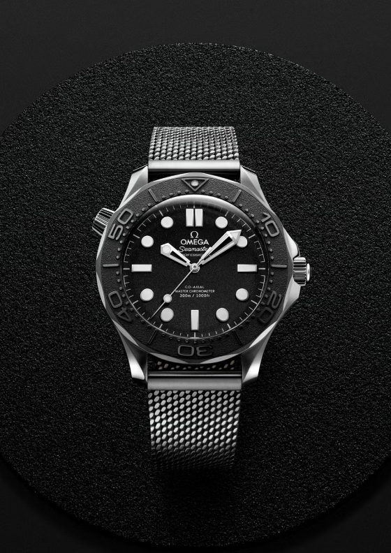 Black Omega Seamaster Spectre replica watch with mesh bracelet